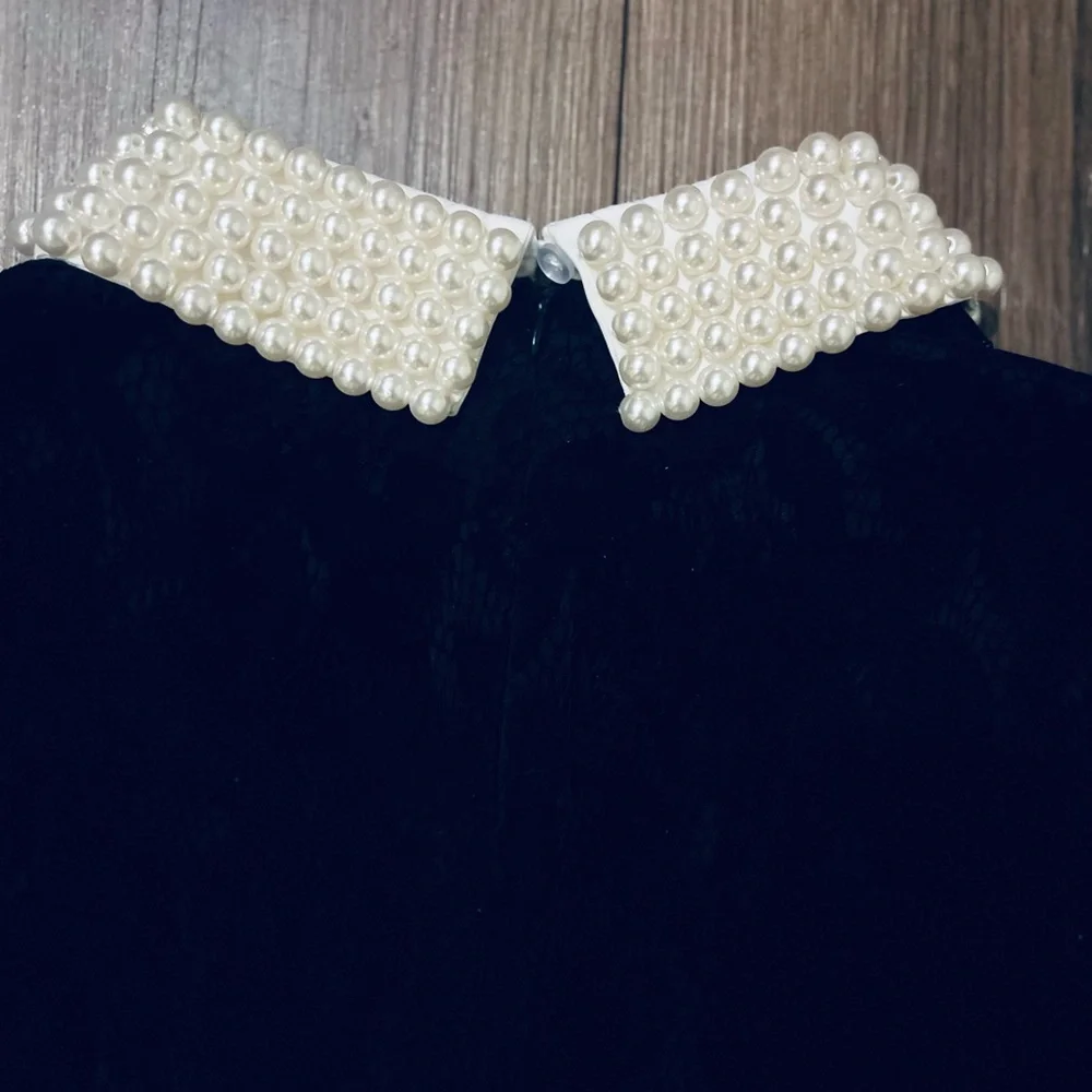 Betsey Johnson Wednesday Addams Inspired Lace Dress Faux Pearl Collar Size 4
